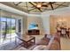 Bright living room with tray ceiling, sliding glass doors and backyard access at 15836 Starlite St, Clermont, FL 34714
