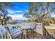 Deck overlooking a lake with seating for two at 18033 Rose St, Groveland, FL 34736