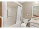 Clean bathroom with shower/tub combo, toilet and vanity at 19315 Dorr Rd, Altoona, FL 32702