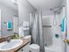 Clean bathroom with shower/tub combo and grab bar at 2806 Salamanca St, The Villages, FL 32162
