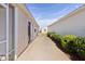 Side yard with concrete patio and lush green landscaping at 1387 Zest Ave, The Villages, FL 32163