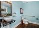 Comfortable bathroom with designer sink, fixtures, and blue walls at 17531 County Road 455, Montverde, FL 34756