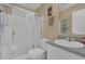 Clean bathroom with shower/tub combo and updated vanity at 202 Estrada Pl, The Villages, FL 32159
