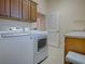 Laundry room with washer, dryer, and built-in cabinets at 1369 Harley Cir, The Villages, FL 32162