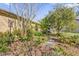 Landscaped backyard with mature trees and stone pathway at 1916 Antonia Pl, The Villages, FL 32159