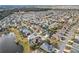 Aerial view of houses, roads, and a lake in a community at 2054 Vision Ct, The Villages, FL 32163