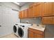 Laundry room with washer, dryer and cabinets at 26148 Avenida Las Colinas # 3B, Howey In The Hills, FL 34737