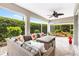 Comfortable outdoor space with wicker furniture and ceiling fan at 3795 View Path, The Villages, FL 32163