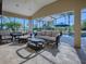 Covered patio with wicker furniture and pool view at 3590 Ithaca Ter, The Villages, FL 32163