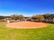 Aerial view of a softball field with dugouts and bordering pond at 3716 Plantation Blvd, Leesburg, FL 34748