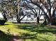 Spacious backyard with a tranquil lake view, lush grass and mature oak trees at 3716 Plantation Blvd, Leesburg, FL 34748