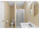 Clean bathroom with shower, toilet and vanity at 1395 Morningside St, Mount Dora, FL 32757