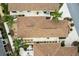 Overhead view of home's roof, landscaping, and patio at 1521 Trenton Ln, The Villages, FL 32162