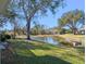 Peaceful pond view with lush landscaping and mature trees at 21509 Castle View Ct, Leesburg, FL 34748