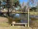 Serene pond with a wooden bench and dock at 2403 County Road 416N, Lake Panasoffkee, FL 33538