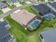 Aerial view of a house with a pool and fenced backyard at 4406 Creighton Loop, The Villages, FL 32163