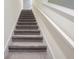 Gray carpeted staircase with white railings at 5278 Dragonfly Dr, Wildwood, FL 34785