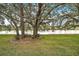 Spacious backyard with pond view, lush grass, and mature oak trees at 5505 Tangelo St, Leesburg, FL 34748