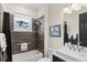 Clean bathroom, featuring a shower/tub combo and modern vanity at 9287 Sw 102Nd Avenue Rd, Ocala, FL 34481
