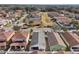 Aerial view of houses in a residential neighborhood, showing rooflines and backyard at 12306 Ne 48Th Way, Oxford, FL 34484