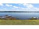 Serene lake view with dock and lush green grass at 1535 Sunset Cir, Mount Dora, FL 32757