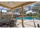 Relaxing pool area with covered patio and dining furniture at 4077 Greystone Dr, Clermont, FL 34711