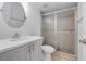 Clean bathroom with a shower/tub combo and updated vanity at 415 Renee Dr, Haines City, FL 33844