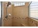 Shower stall with tiled walls and built-in seat at 10173 Lake Miona Way, Oxford, FL 34484