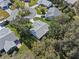 An aerial view of a house nestled in a quiet residential neighborhood at 26548 Deuce Ct, Leesburg, FL 34748