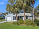 Light blue house with a white garage door and palm trees in the front yard at 26548 Deuce Ct, Leesburg, FL 34748