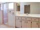 Bathroom features a glass-enclosed shower and white vanity with a framed mirror above at 26913 Racquet Cir, Leesburg, FL 34748