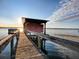 Picturesque view of a wooden dock extending over calm lake water, ideal for relaxation at 33648 Picciola Dr, Fruitland Park, FL 34731