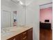 Double vanity bathroom with beige marble countertop at 1286 Prince Ct, Lake Mary, FL 32746