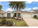 Inviting home exterior with a lush palm tree, manicured lawn, and paved driveway at 2709 Astoria Ave, The Villages, FL 32162