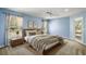 Comfortable main bedroom boasts a ceiling fan, two windows, and a private door to the outside at 3380 Cr 528, Sumterville, FL 33585