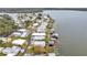 Aerial view of homes along a lakefront community, featuring private boat docks and lush greenery at 13 Sunrise Trl, Fruitland Park, FL 34731