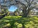 Landscaped backyard with lush lawn and large oak tree at 208 First St, Tavares, FL 32778