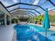 Enclosed pool and spa with a relaxing patio area at 3735 Conservation Trl, The Villages, FL 32163