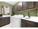 Laundry room features modern cabinets, a white washer and dryer, and a sink at 5221 Blanket Flower St, Apopka, FL 32712