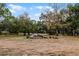 Landscaped backyard with mature trees and unique yard art at 6832 Maryland Ave, Groveland, FL 34736