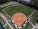 Overhead view of a maintained baseball field and park area with open green space and a well-groomed infield at 12163 Se 176Th Loop, Summerfield, FL 34491