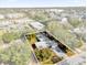 Aerial view of a home with a screened-in pool, surrounded by trees and landscaping at 2667 Northland Rd, Mount Dora, FL 32757