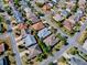 Aerial view of the house with a red outline, showcasing the surrounding neighborhood and landscaping at 320 Rhapsody Path, The Villages, FL 32162