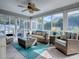 Relaxing sunroom with rattan furniture, a ceiling fan, and lots of natural light through the windows at 320 Rhapsody Path, The Villages, FL 32162