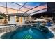 Inviting backyard pool area with a screened-in enclosure, spa, and comfortable seating at 4515 Biggs Pl, The Villages, FL 32163