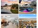 Real estate collage featuring an exterior, pool, an open concept dining-living area, and an aerial view at 4515 Biggs Pl, The Villages, FL 32163