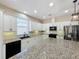 Modern kitchen with white cabinets, granite countertops and stainless steel appliances at 96 Silver Maple Rd, Groveland, FL 34736