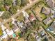 Aerial view of homes in a neighborhood highlighting well-manicured lawns, a swimming pool, and mature trees at 11744 Oswalt Rd, Clermont, FL 34711