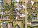 An aerial view shows homes with pools and tree-lined streets in a quiet residential neighborhood at 11744 Oswalt Rd, Clermont, FL 34711