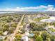 A neighborhood aerial view showcasing backyard pools and landscaping near a lake in a quiet community at 11744 Oswalt Rd, Clermont, FL 34711